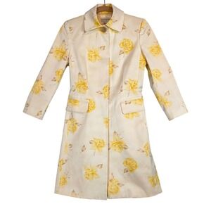 Banana Republic Yellow Rose Floral Trench Coat XS Cottagecore Y2K Spring‎ Jacket